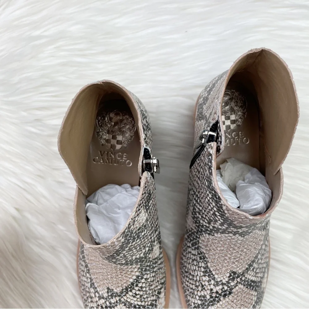 New Vince Camuto Arendara Snake Print Leather Booties in Warm Roccia